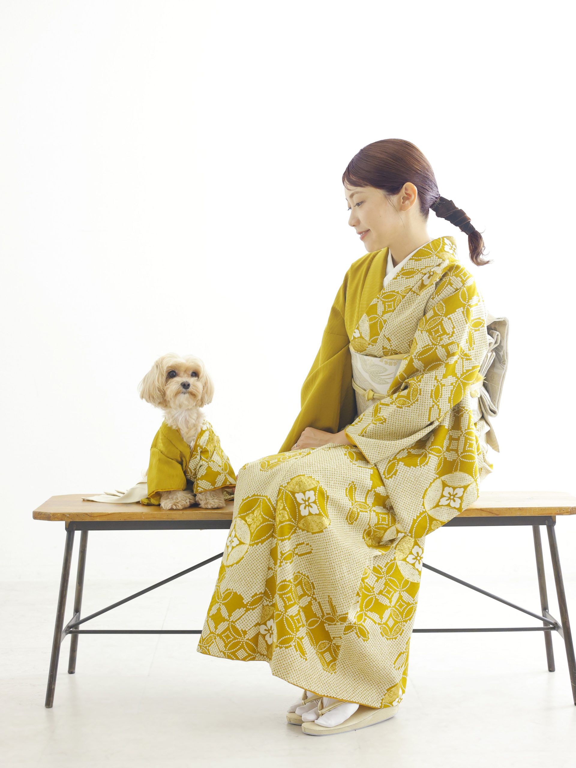 飼い主と犬お揃い着物